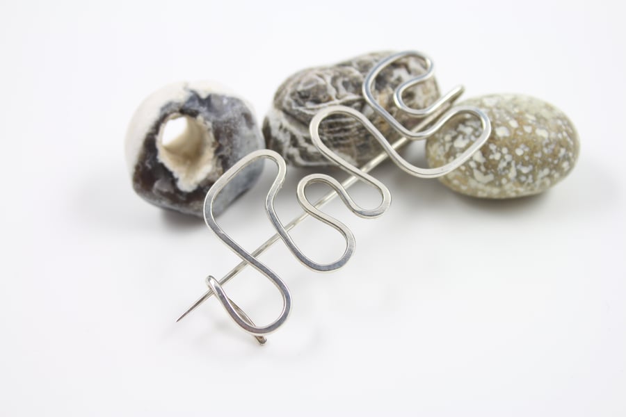 Hammered Silver Abstract Brooch