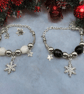 Christmas snowflakes charm bracelet with traditional  colours of red and green 