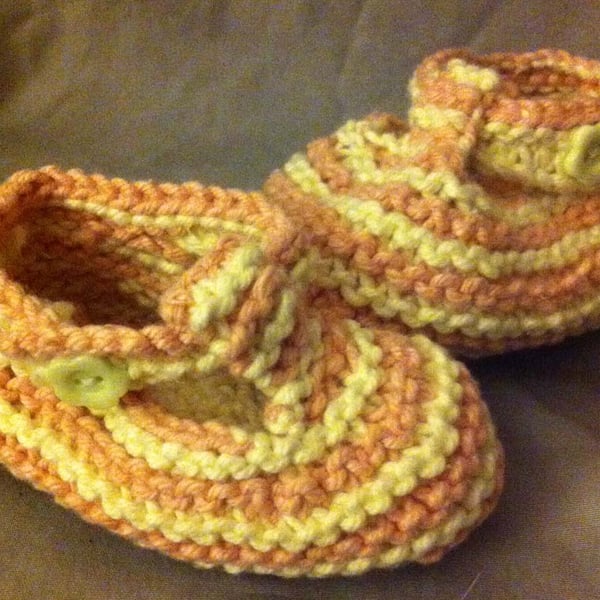 Pink & white stripey crocheted knitted baby booties
