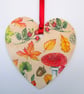 Autumn leaves and fungi wood decoupage heart hanging decoration - Image 1