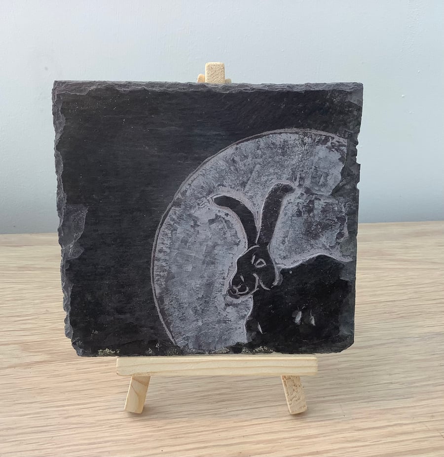 A Large Hare silhouette - original art hand carved on recycled slate
