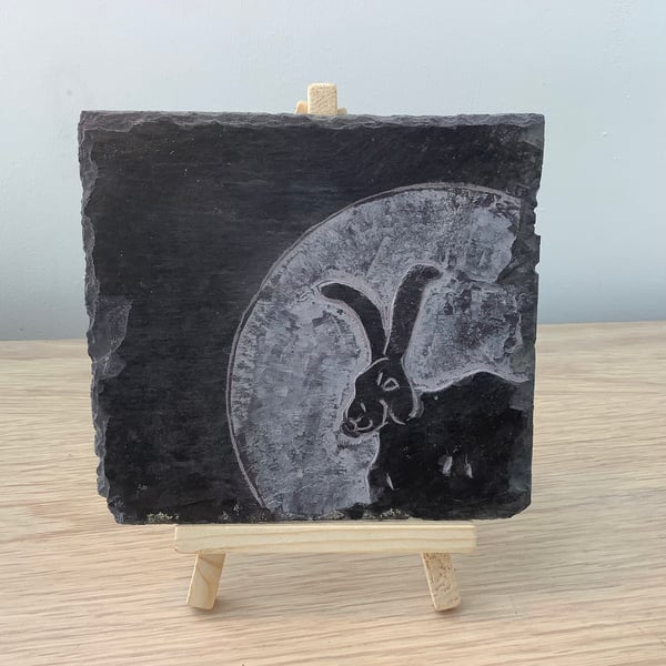 A Large Hare silhouette - original art hand carved on recycled slate