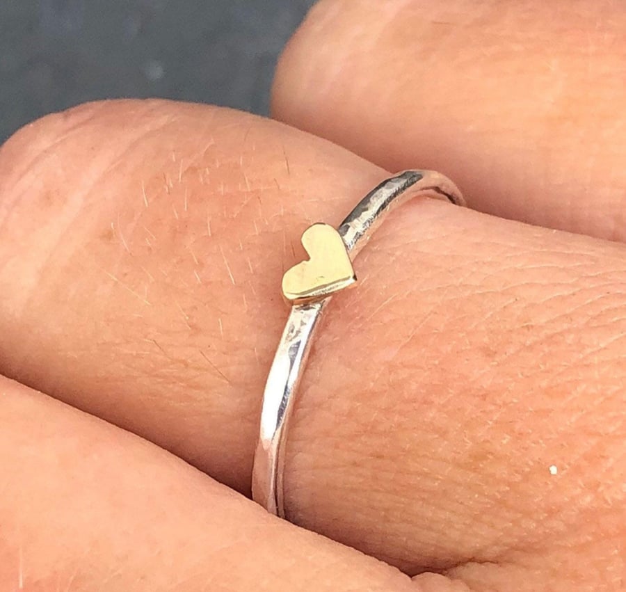 Gold Heart Ring, silver and gold heart ring, dainty gold heart ring, valentines,