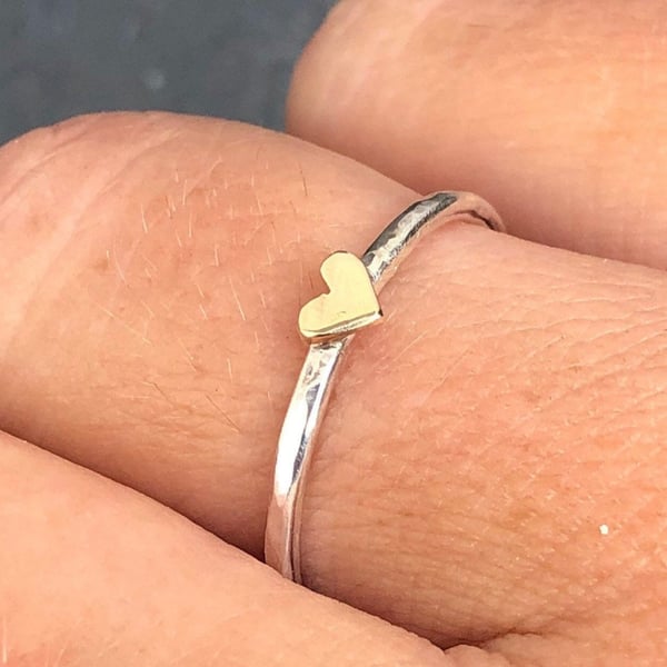 Gold Heart Ring, silver and gold heart ring, dainty gold heart ring, valentines,