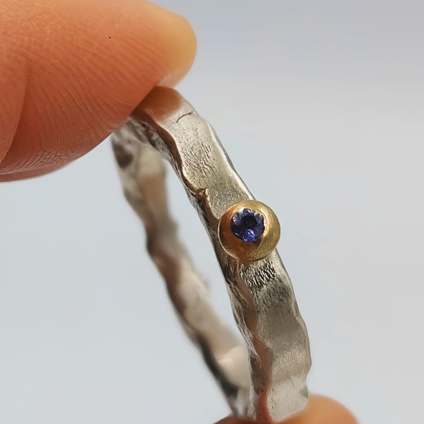 Iolite & Gold Fusion Sterling Silver Ring