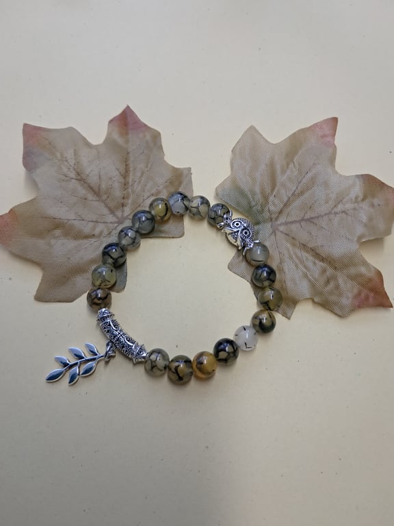 Stretch Dragon Vein Owl Bracelet 