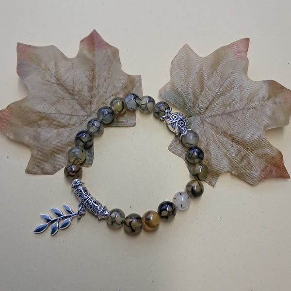 Stretch Dragon Vein Owl Bracelet 