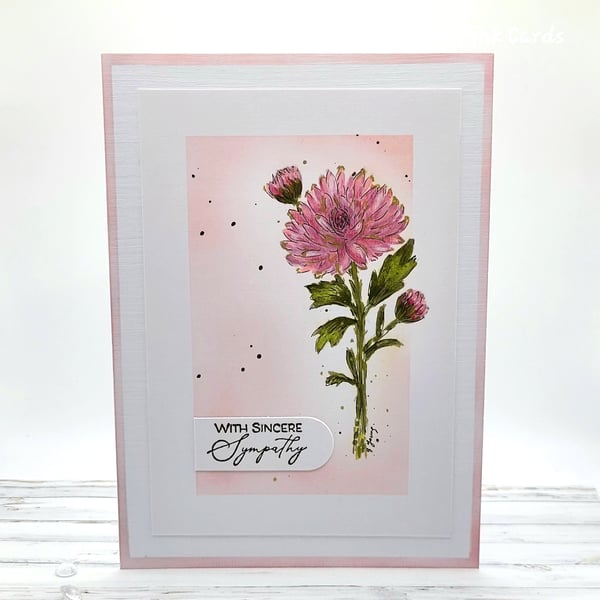 Sympathy Card - original hand-drawn chrysanthemum flowers