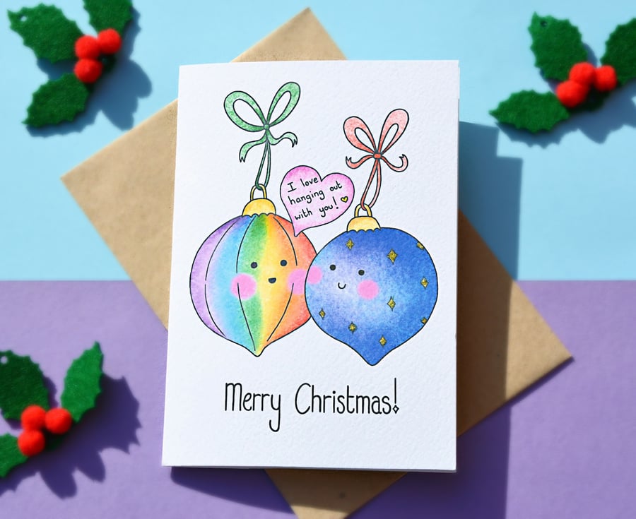 Christmas Bauble Card, Funny Rainbow Christmas Card