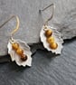 Pewter leaf earrings with tigers eye stones