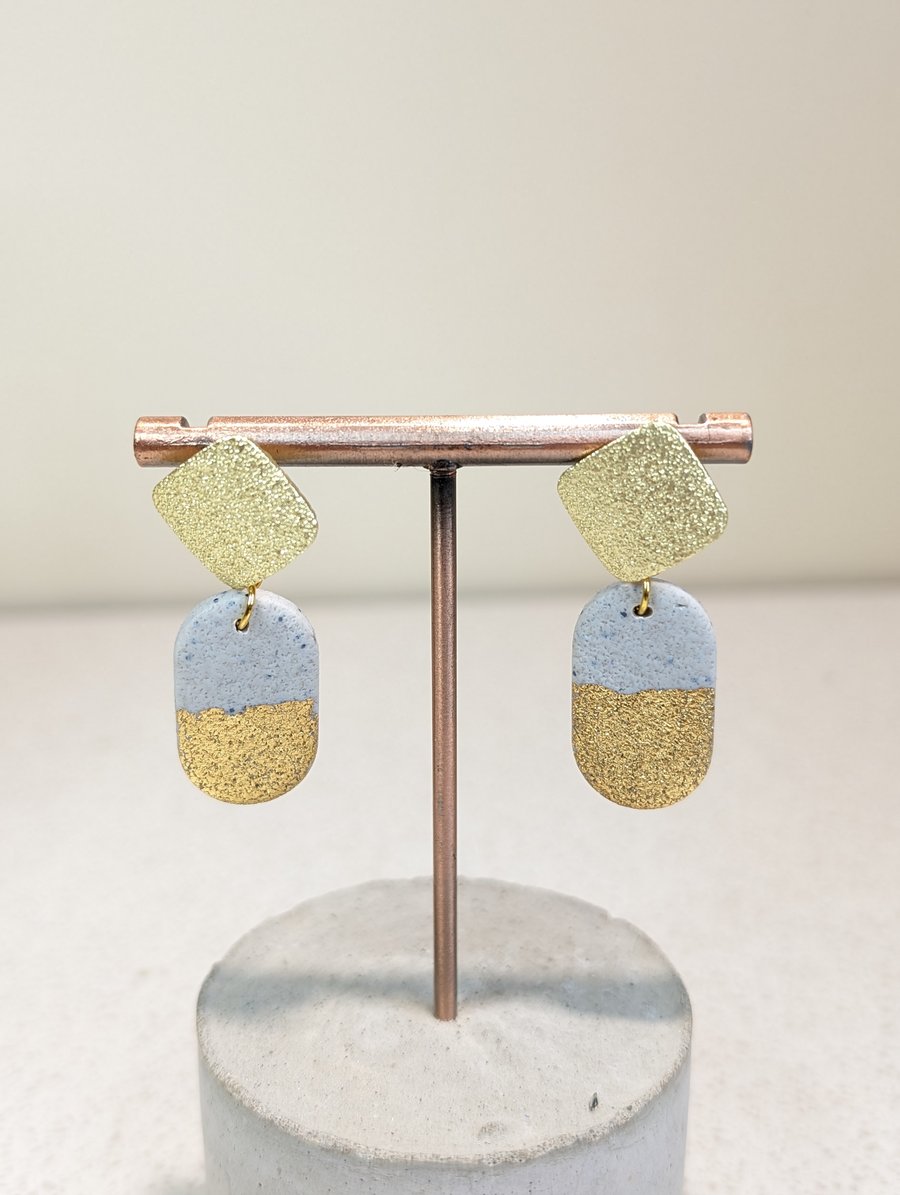 Knitted scraps pebble dangle polymer clay earrings 