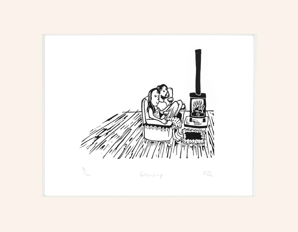 Glowing - hand printed lino print by Melanie Wickham