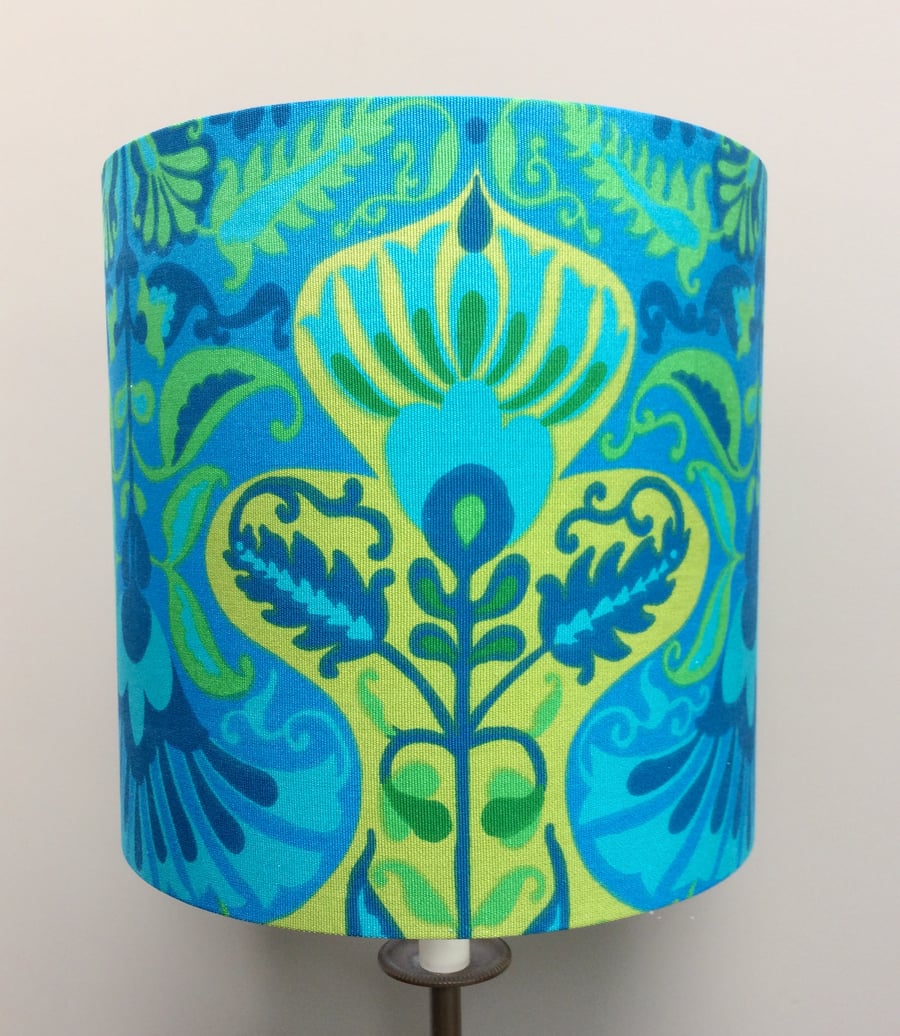 Blue Green BOHO Abstract 60s 70s Marrakesh Jonelle vintage fabric Lampshade 