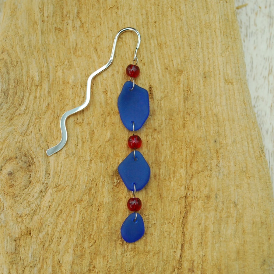 Blue beach glass bookmark 