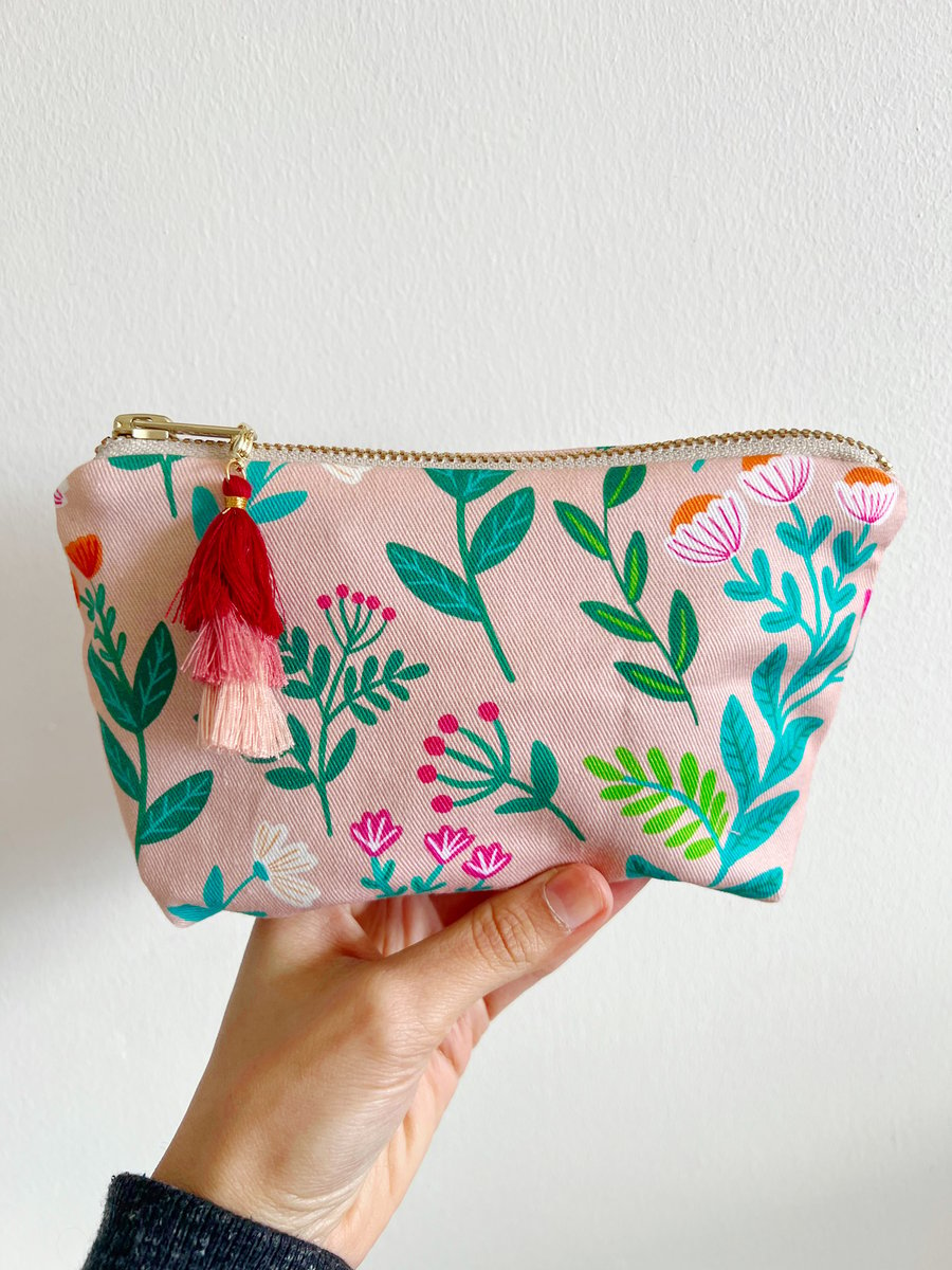 Small Dusty Pink Wildflower Make up Bag