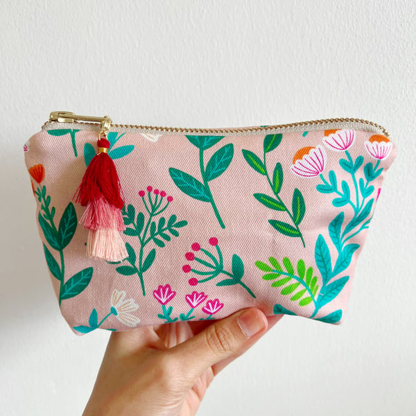 Small Dusty Pink Wildflower Make up Bag