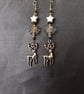 Wintry beaded star and leaf dangle earrings with silver stag charm  - Image 2