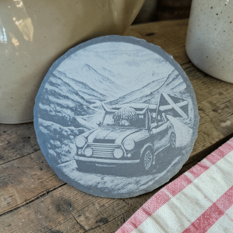 Highland Cow Slate Coaster – Funny Scottish Cow Design – Rustic Farmhouse Decor