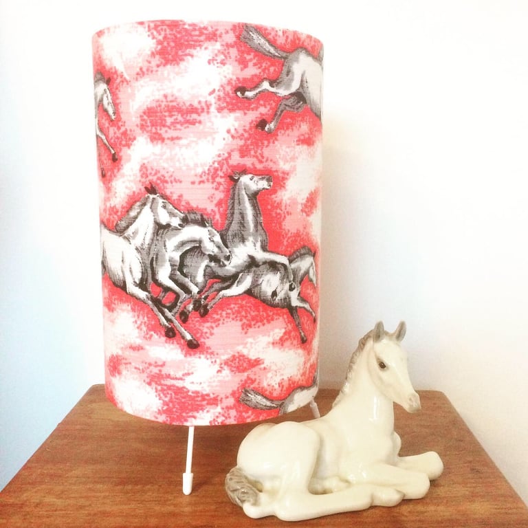 Wild PINK HORSES Pretty Pony cute 50s 60s  Vintage Fabric Lampshade option