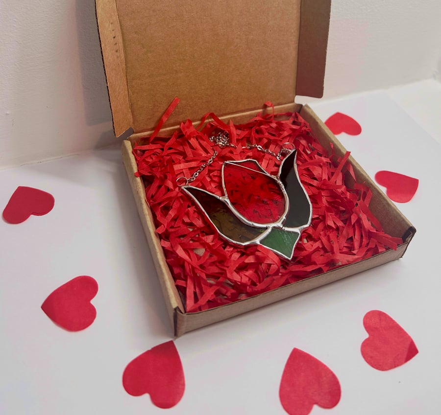 Boxed Valentine Rose sun catcher