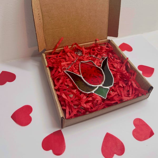 Boxed Valentine Rose sun catcher