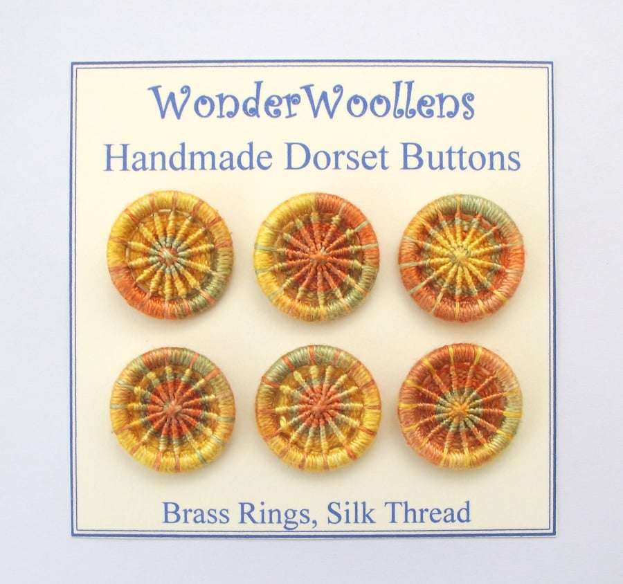 Dorset Buttons or Embellishments, Six x 2cm, Handmade, Variegated Silk  thread 