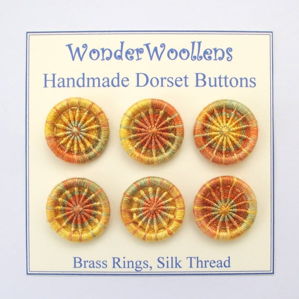 Dorset Buttons or Embellishments, Six x 2cm, Handmade, Variegated Silk  thread 