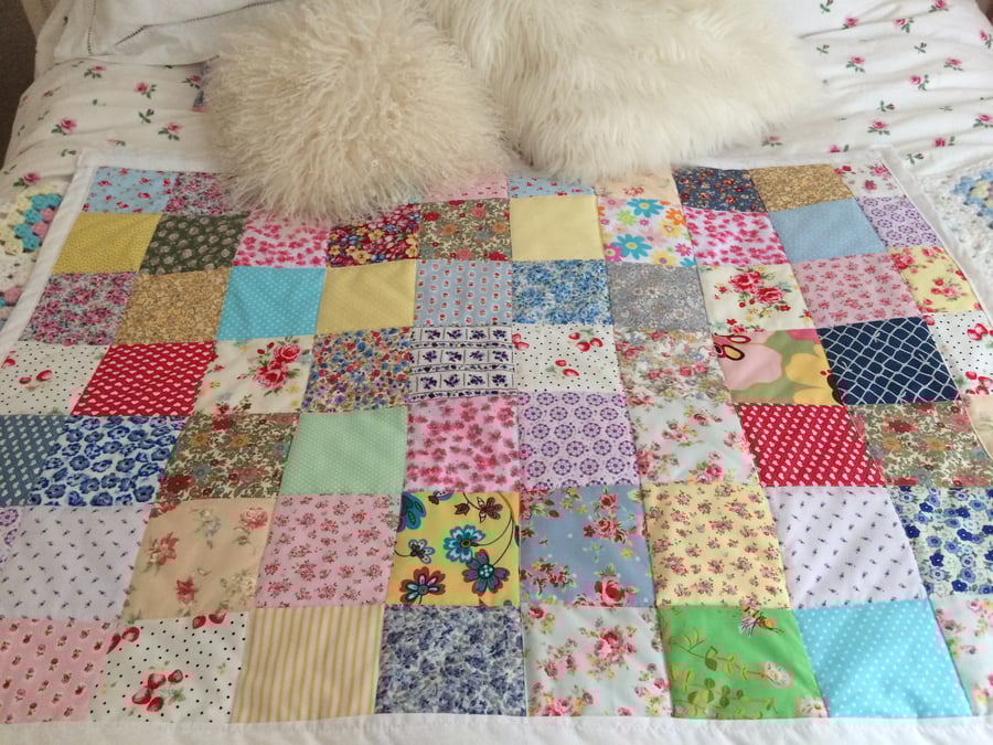 Multicoloured quilted patchwork throw,blanket,quilt , bedding 