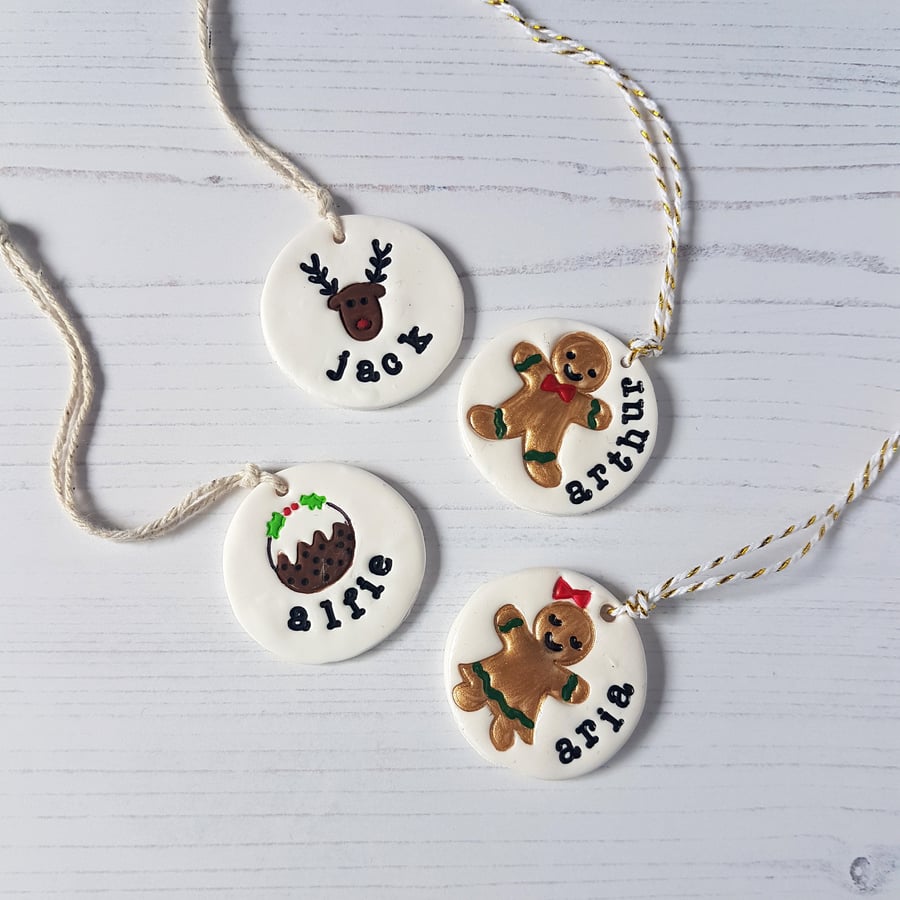 Personalised clay Christmas gift tag, hanging decoration, bauble