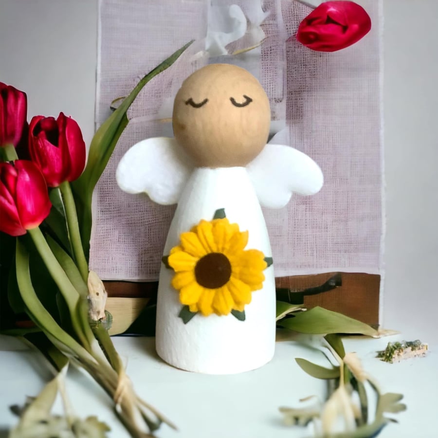 Sunflower Angel Peg Doll