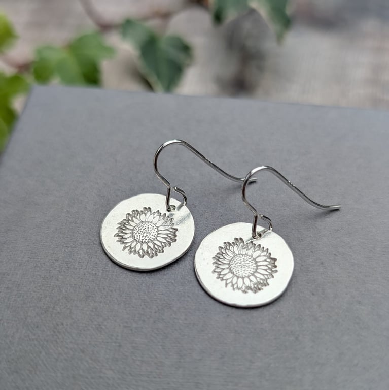 Sterling Silver Sunflower Disc Earrings - JBJ1033