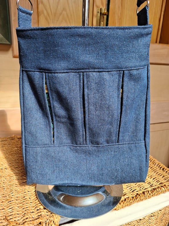 Navy box pleat bag