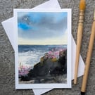 Sea Pinks. Blank Card. Original Painting 260188