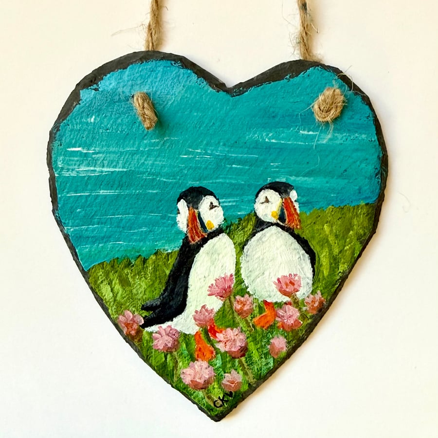 Puffins on a slate