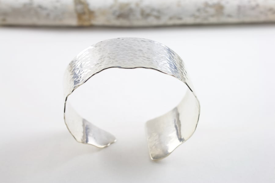Handmade Sterling Silver Textured Wide Cuff Bangle