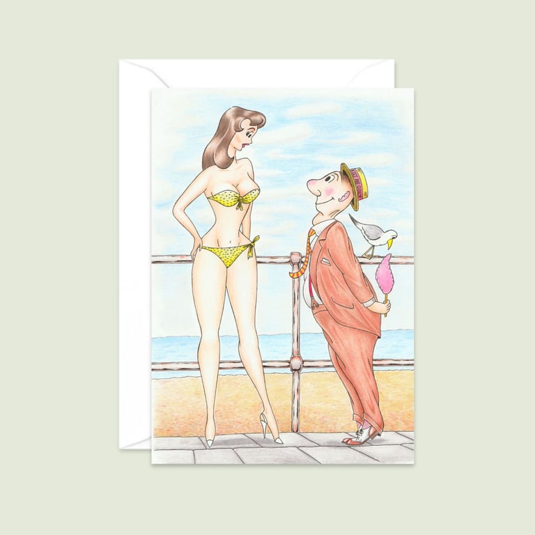 Odd Couple Greeting Card: Hand Drawn Seaside Illustration (801)