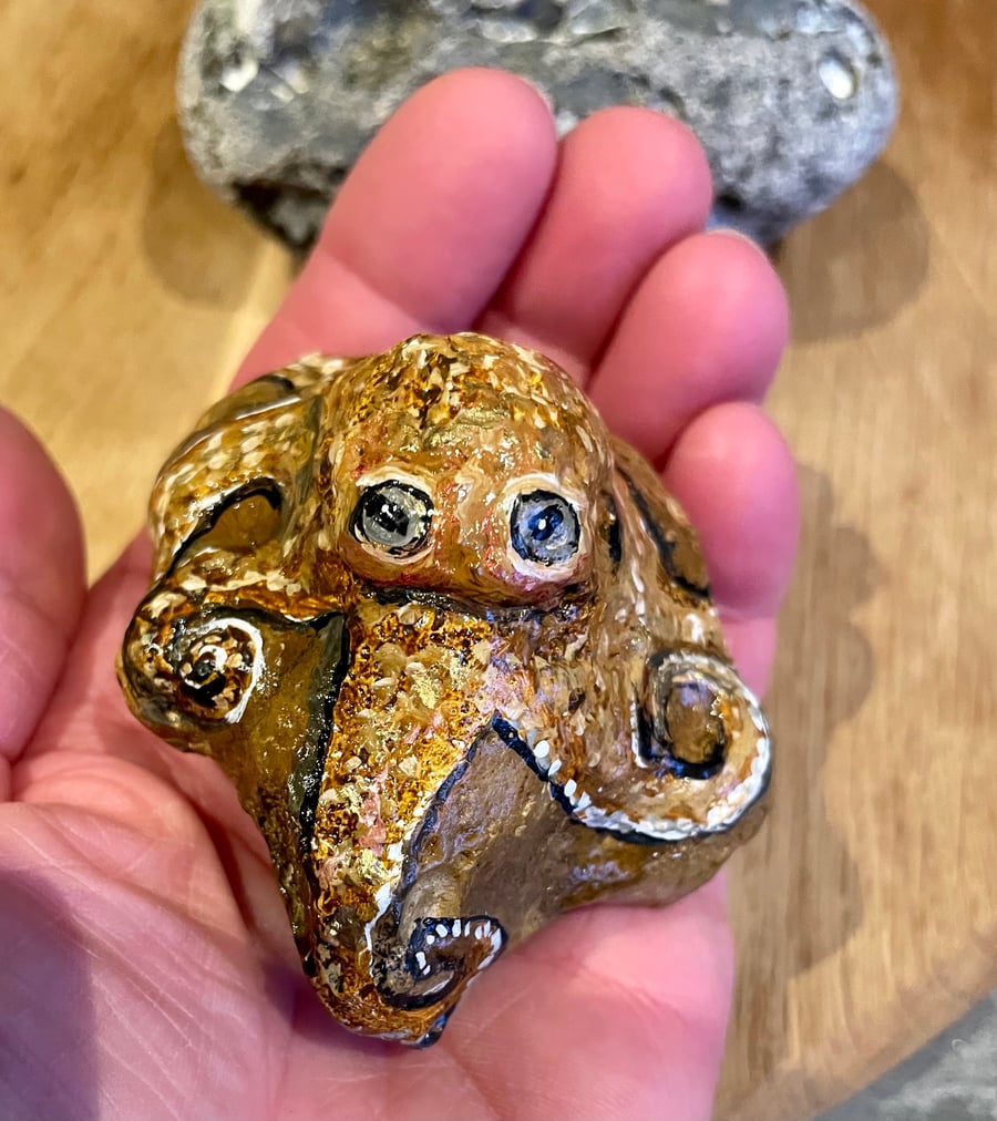 Octopus painted pebble garden rock art sealife painting 