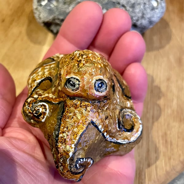 Octopus painted pebble garden rock art sealife painting 