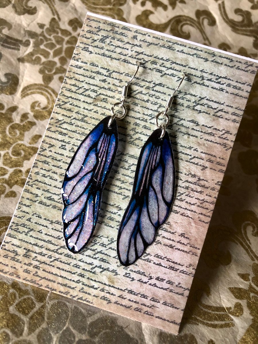 Lilac and Dark Purple Fairy Wing Sterling Silver Earrings