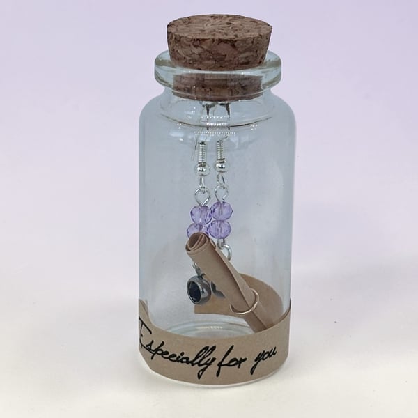 Crystal Earrings with sterling Silver Hooks, Displayed in a glass bottle,