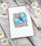 Blue Butterfly & Small Flowers Card - Blank - Birthday- Any Occasion - Image 1