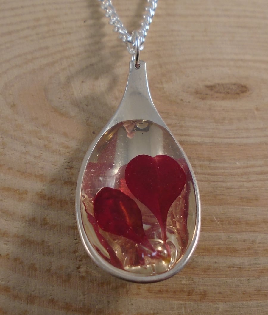 Upcycled Silver Plated Red Leaf Spoon Necklace SPN111810