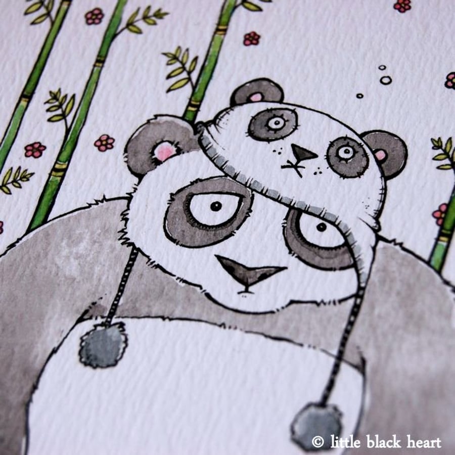 panda in a panda hat - original illustration (A6)