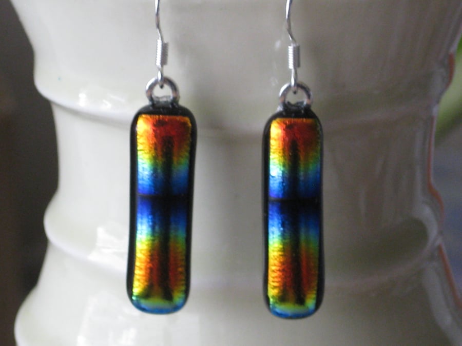 Dangling Fused Dichroic Glass Earrings