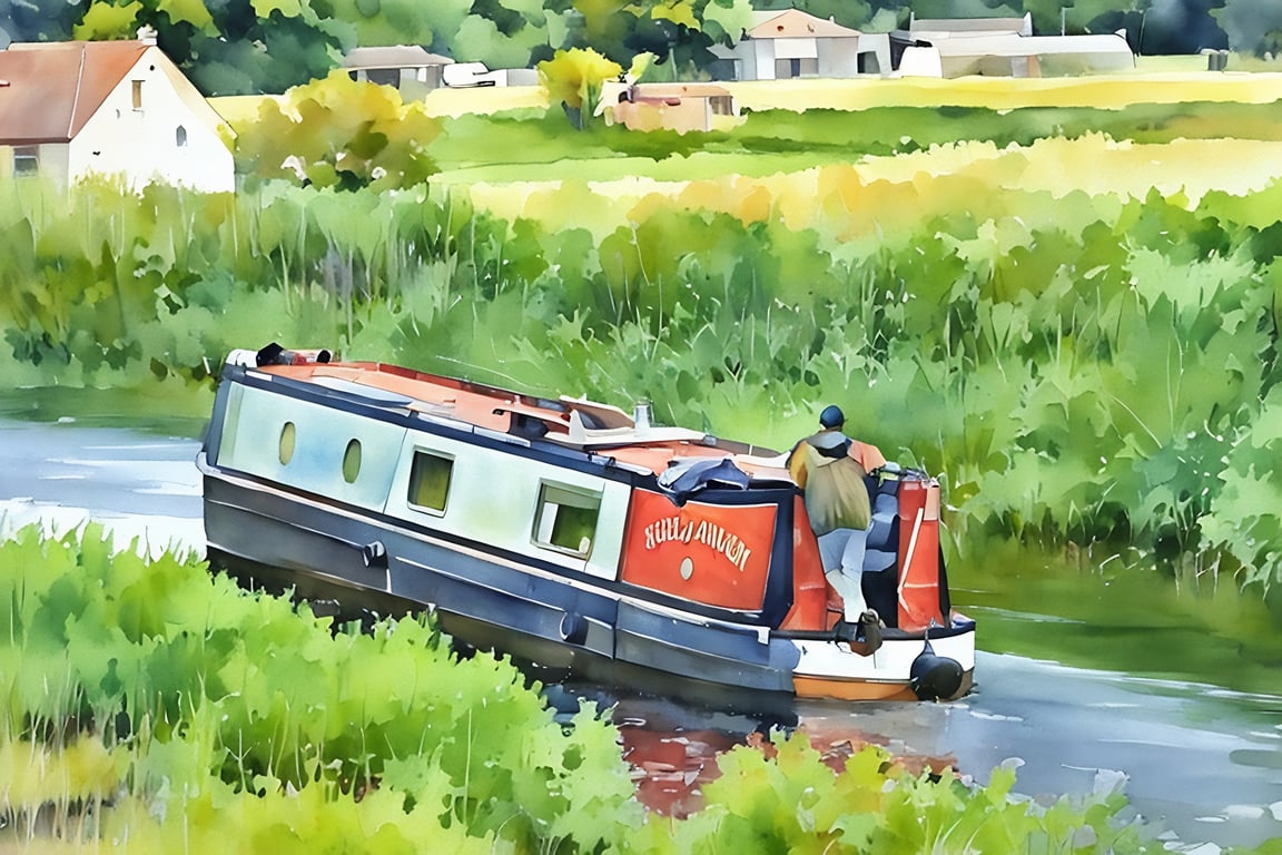 Canal Boat on the Fens A5 Greeting Card 
