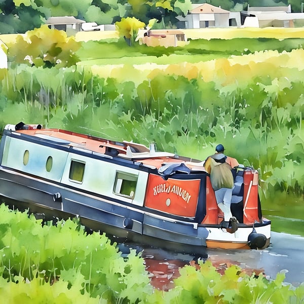 Canal Boat on the Fens A5 Greeting Card 