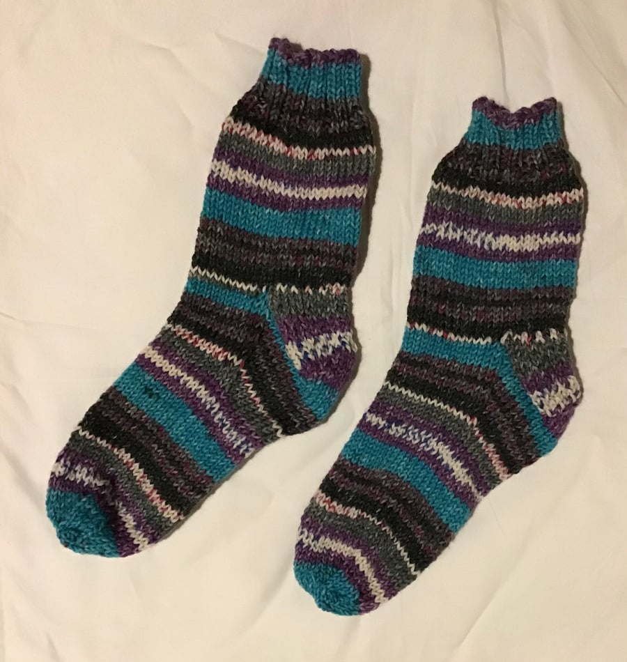 Hand Knit Multicoloured Boot Socks size 6