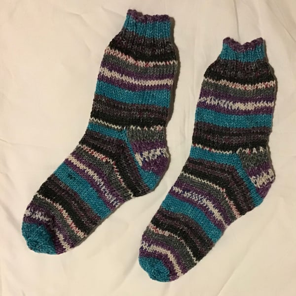 Hand Knit Multicoloured Boot Socks size 6