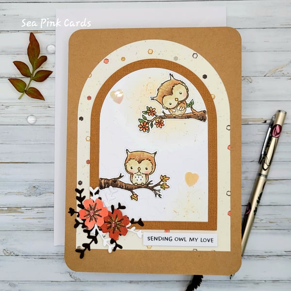 All Occasions Card - Owl, Floral, Blank Inside, Sending Love