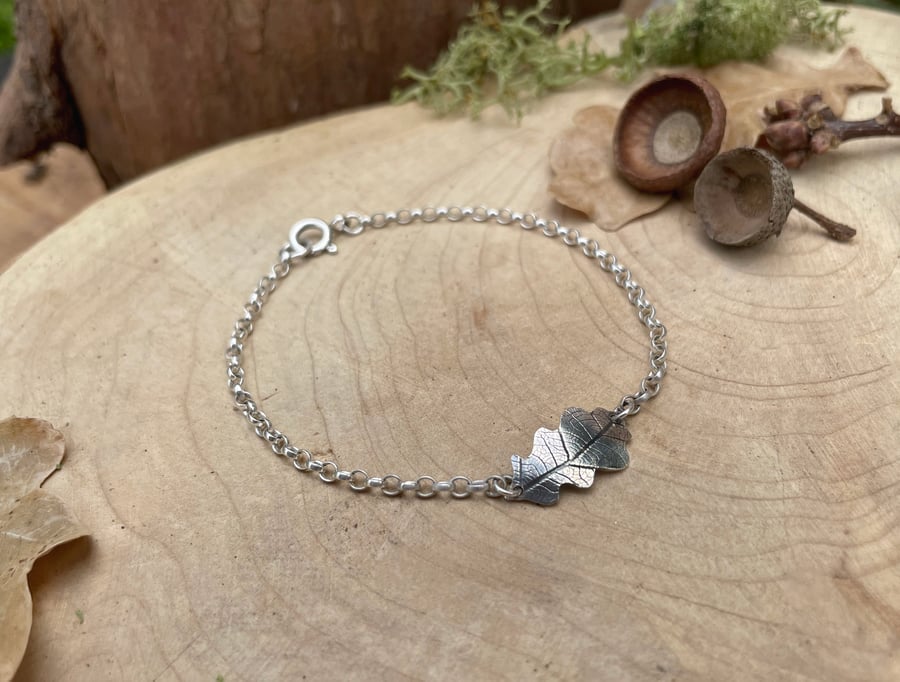 Handmade Silver Oak Leaf Bracelet